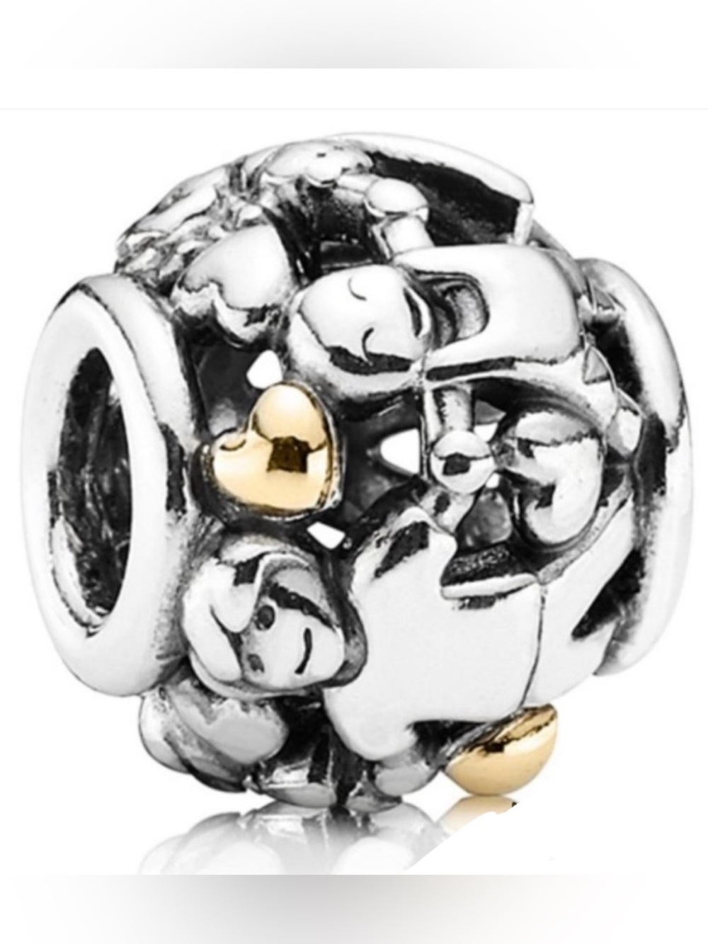 Pandora Sterling Silver Bead Charm with Gold Hearts